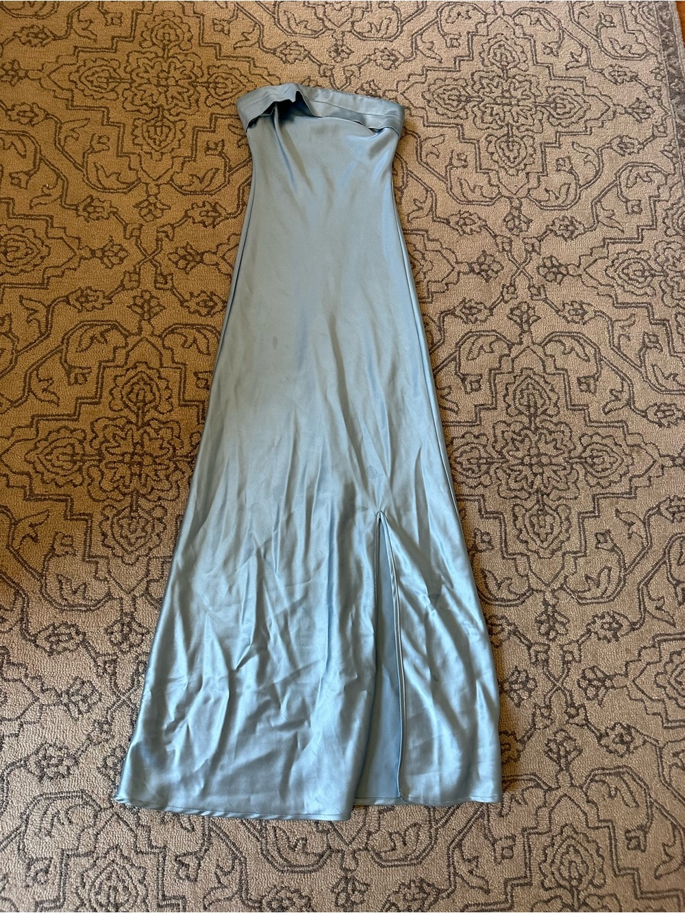 Altar'd State Strapless Satin Gown in Sage
